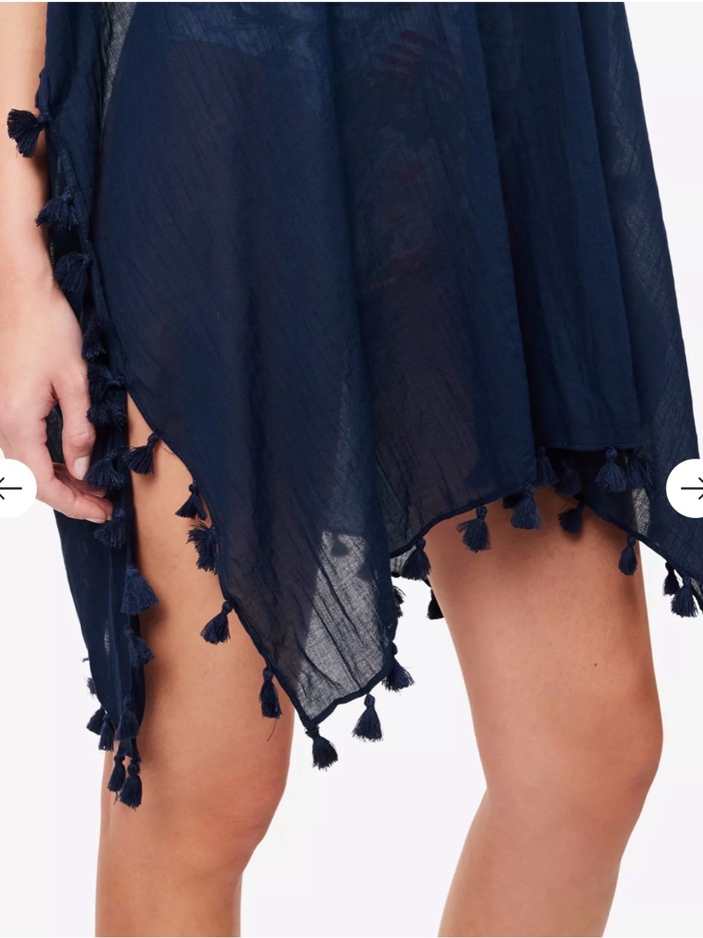 Seafolly Amnesia Cotton Tassel Fringed Swim Cover Up Navy Blue One Size - Picture 4 of 12